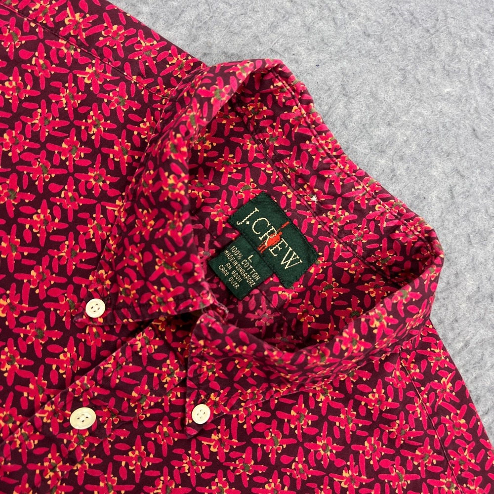 VTG J Crew Oarsman Shirt Mens Large Red Floral Abstract AOP 90s Retro Y2K Preppy